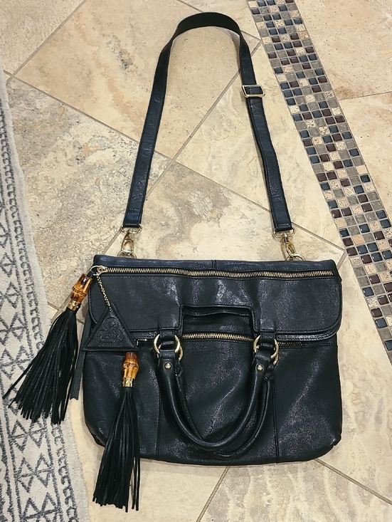 Sorial Handbags - Sorial New York Black Leather Tote Bag with Tassel Accents